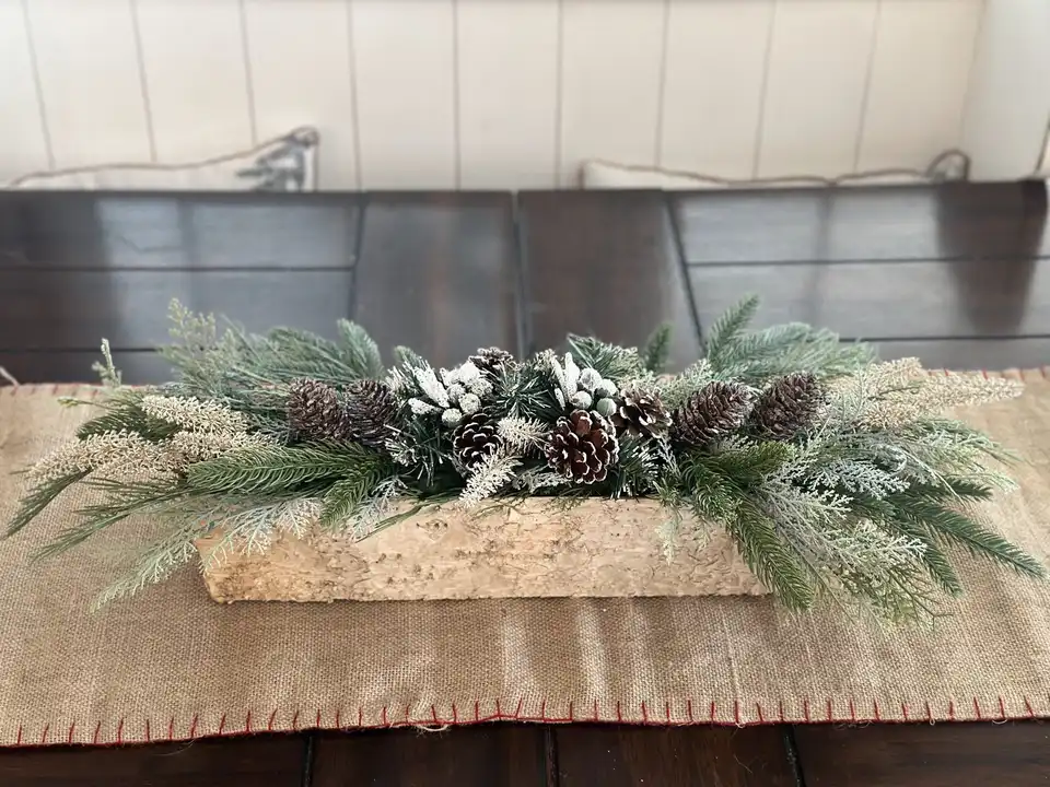Frosted pine, pinecone and white berry winter table runner